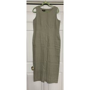 Vintage Spenser Jeremy 100% Linen Maxi Dress 14 Olive Green Quiet Luxury